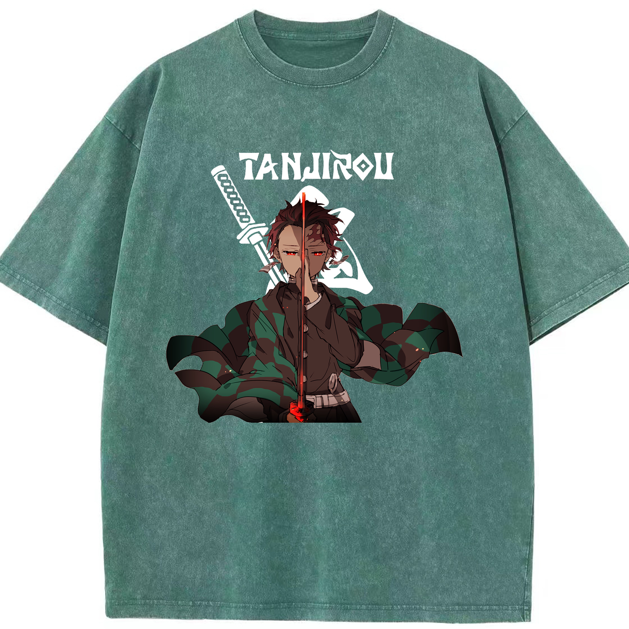 （画像用） 鬼滅の刃 竈門 炭治郎／かまど たんじろう Kamado Tanjirou 綿100% ヴィンテージ風 半袖Tシャツ（フロントプリント）
